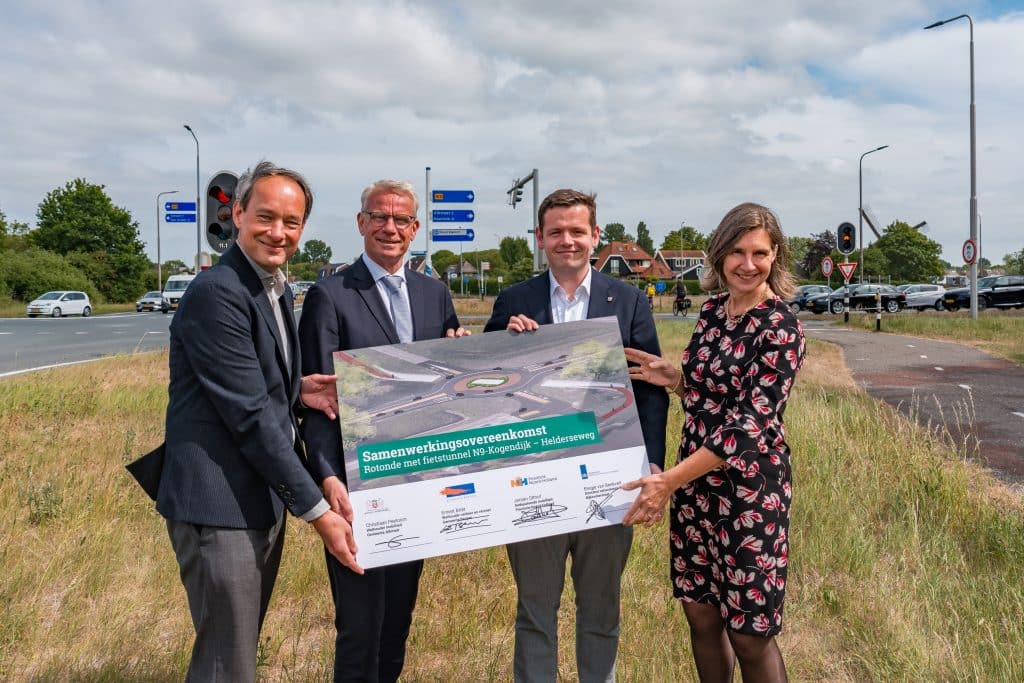 Plan voor turborotonde met tunnel voor fietsers en voetgangers bij N9-Kogendijk
